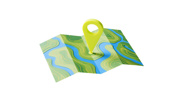 Map with bright yellow location pin marker