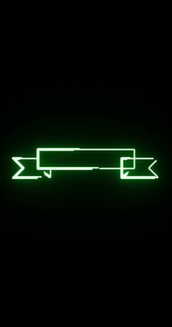 Vertical Neon Ribbon Banner Frame Animation with Glowing Label Outline on Black Background