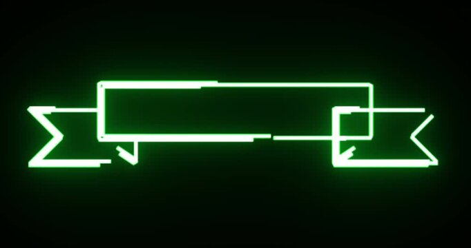 Glowing Neon Ribbon Banner Frame Animation on Black Background | Futuristic Label Outline Loop
