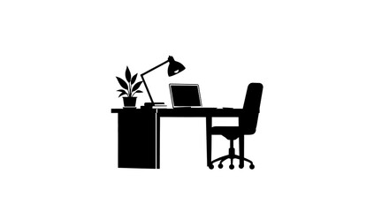 Fototapeta premium Office Desk With Laptop And Chair Silhouette