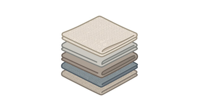 Stack of neatly folded fabric samples in neutral tones, textile industry, interior design material