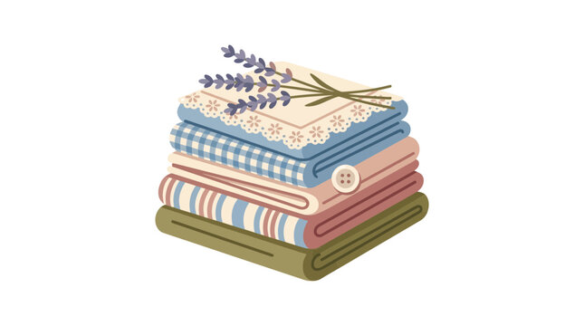 Stacked Fabric Folds with Lavender Sprigs and Button - Crafting Supplies