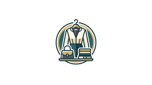 Business Women's Fashion Icon: Outfit, Handbag, Folded Clothes | Flat Design