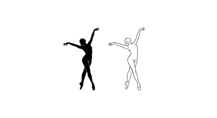 Ballet dancer pose black silhouette and line art on white background silhouette © MDJAMAL
