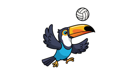 Naklejka premium Colorful toucan bird playing volleyball in the air.