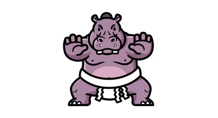 Naklejka premium Purple hippo character dressed as a sumo wrestler.
