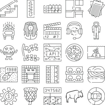 Vector collection featuring diverse linear icons representing a wide range of subjects including technology, history, everyday objects, and abstract ideas, suitable for web design and applications
