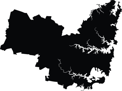 Greater Sydney region map silhouette, isolated black vector illustration, New South Wales, Australia, geography boundary shape, cartography design, blank template
