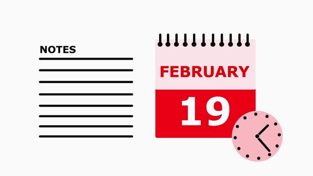 February 19 calendar page with notes section on white background date month.