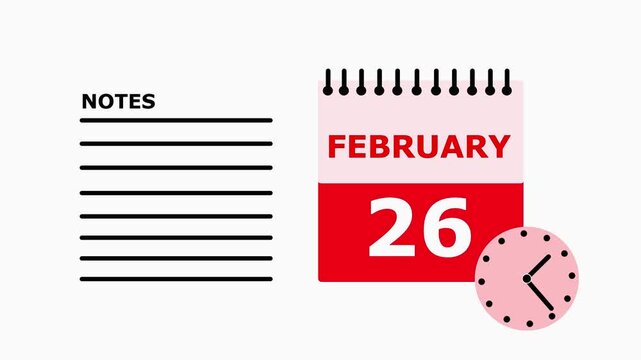 February 26 calendar page with notes section on white background date month.