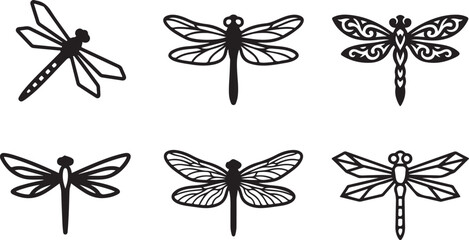 Fototapeta premium Black and white stylized dragonfly vector illustrations set Vector