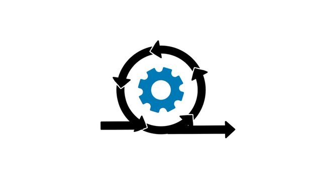 Agile development icon featuring gear and circular arrow symbols. Visual representation of continuous improvement and iterative development process.