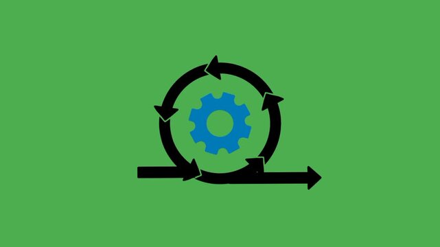 Agile development icon featuring gear and circular arrow symbols. Visual representation of continuous improvement and iterative development process.