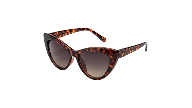 Modern tortoise shell frame sunglasses with dark lenses template isolated on transparent background cut out