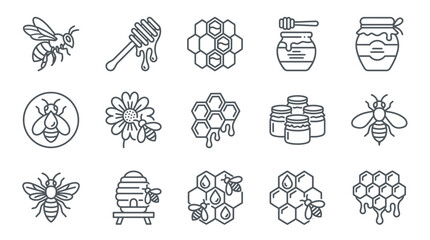 Honey production and apiary line icons. © mad