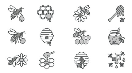 Honey production and bee farm icon set. © mad