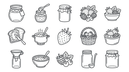 Linear icons for berry preparation and fruit preservation. © mad
