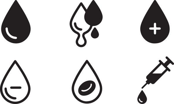 Medical water drop icons with plus minus syringe symbols set Vector