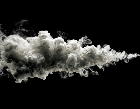 Realistic White Smoke Cloud Effect on Black Background.