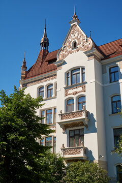 Art Nouveau building at Elizabetes 13 with German Renaissance elements in Riga Latvia
