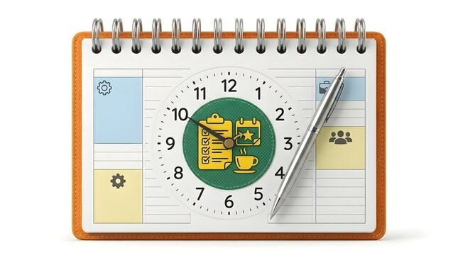 This clean modern time management planner is presented in isolation against a stark white backdrop  It serves as an excellent visual metaphor for productivity organization