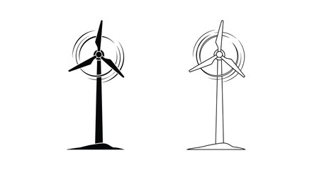 Two wind turbine silhouettes against a white background silhouette windmill © IMkM00i76