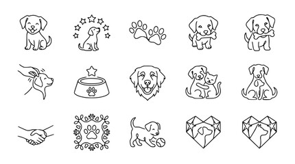 Obraz premium Cute Dog and Cat Icons: Line Art Collection for Pet Lovers