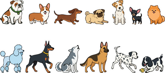 Collection Of Various Dog Breeds, Colorful Vector Illustration © MD