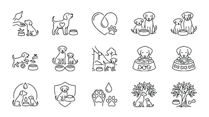 Dog care line icons set. Vector illustration of pets, grooming, adoption, and love. © Xandal
