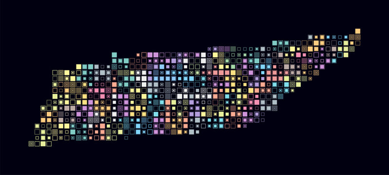 Tennessee, shape of the state build of colored cells. Digital style map of the Tennessee on dark background. Small size square blocks. Creative vector illustration.