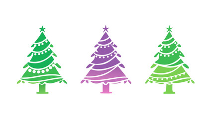 Fototapeta premium Three Christmas Trees Flat Vector Illustration On Black Background