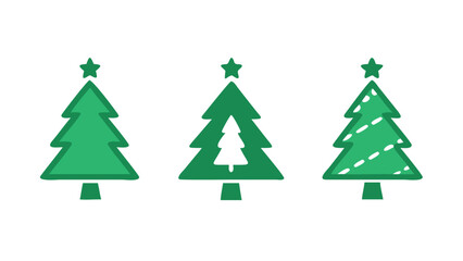 Fototapeta premium Green Christmas Tree Icons Flat Vector Illustration Set