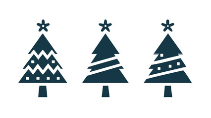 Obraz premium Christmas Tree Icons With Stars Teal And Black Silhouette Style