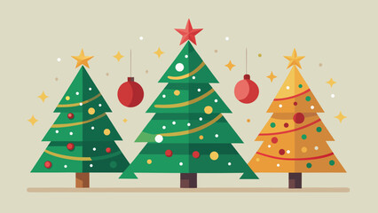 Fototapeta premium Three christmas trees a flat vector illustration with ornaments