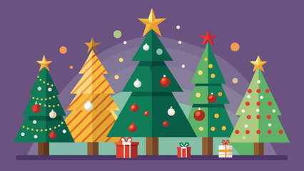 Obraz premium Christmas Trees And Gifts A Colorful Vector Illustration