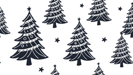 Obraz premium Christmas tree pattern with ornaments black and white vector illustration