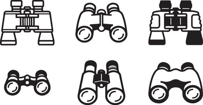 Six different types of binoculars icon set Vector