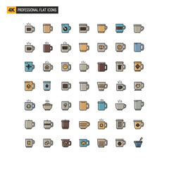 Fototapeta premium Set of modern flat design icons for coffee tea and beverage mugs in muted colors