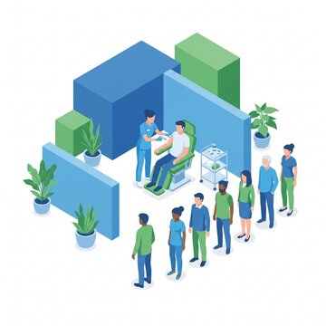 Isometric Vaccination Clinic Nurse Injection Queue Scene Illustration