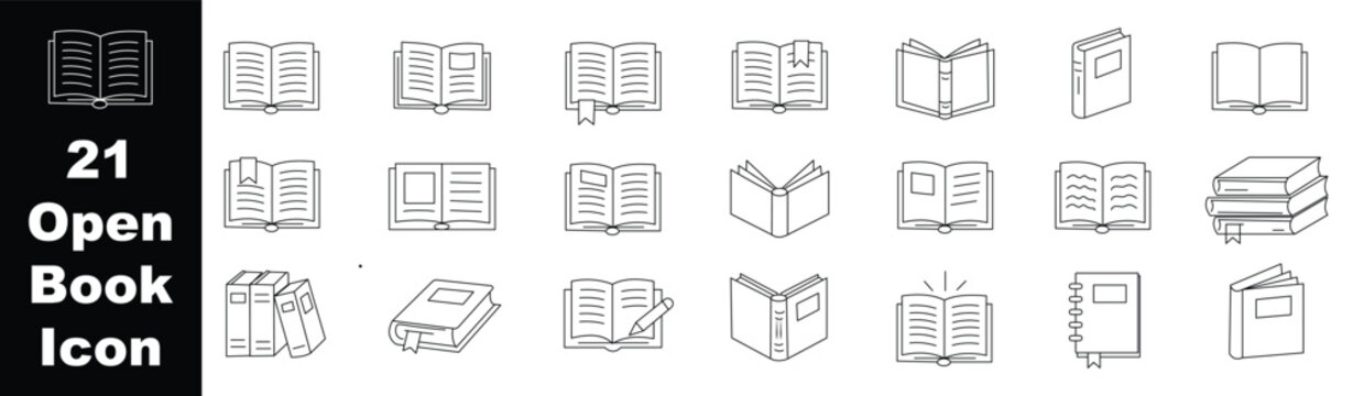 Book library reading study icons. book icon set, bookstack icon set, open book icon set