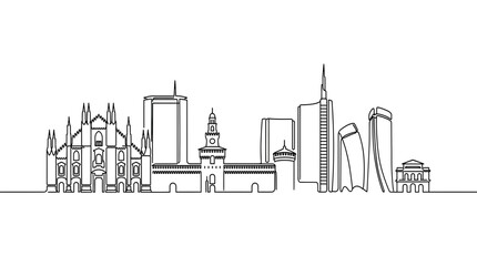 Fototapeta premium Milan Skyline Silhouette: Duomo, Sforza Castle, Modern Architecture