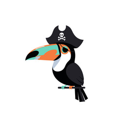 Fototapeta premium Colorful Toucan Wearing Pirate Hat.