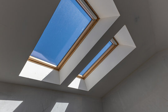Interior shot of a roof windows. Dormer windows. Interior shot of a roof windows.
