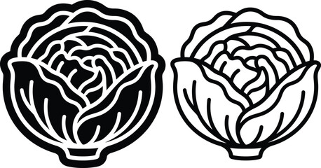 Obraz premium Cabbage head vegetable icon set in solid and linear style with vegetable ingredient nutrition vegetarian agriculture illustration