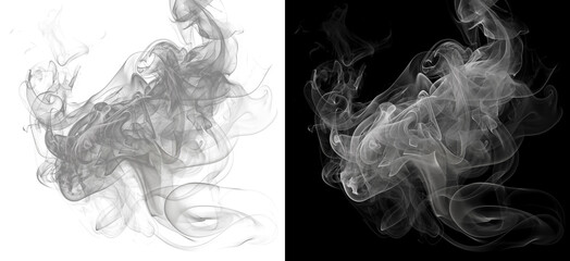 Obraz premium Abstract grey smoke cloud shapes on dark and light backgrounds for creative design projects