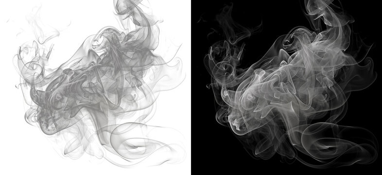 Abstract grey smoke cloud shapes on dark and light backgrounds for creative design projects