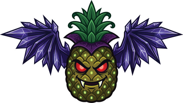 Pineapple fruit displays a monstrous vampire face with sharp fangs.