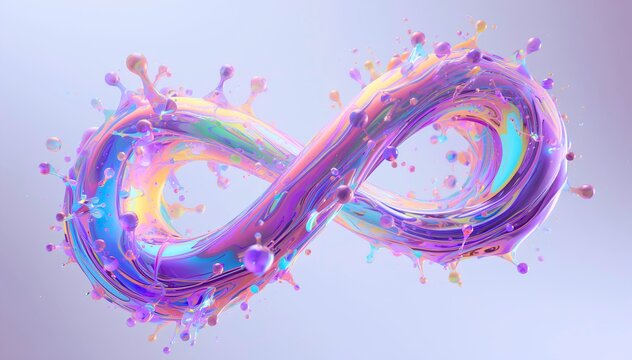 虹色に輝く液体が生成する無限大マークのオブジェクト
