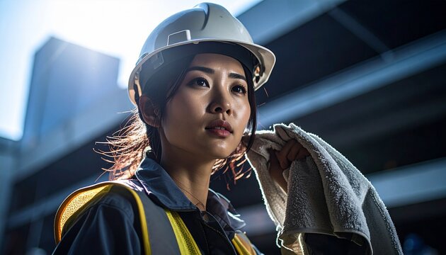 現場の作業員が汗を拭いている