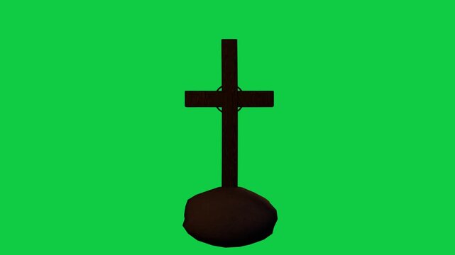 Center wooden cross being revealed by low warm light rising for drama on transparent backdrop